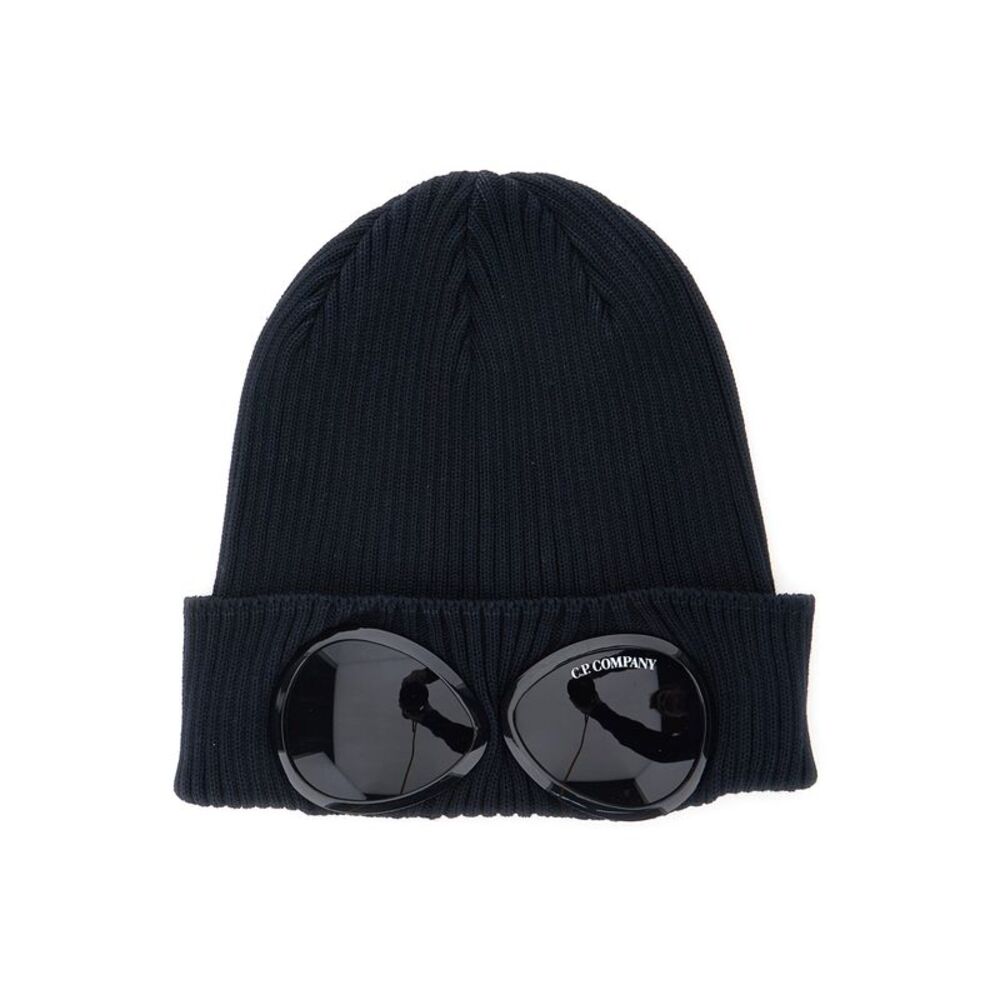 C.P. Company Men Blue Knit Beanie With Google Detail On The Front In Cotton Man